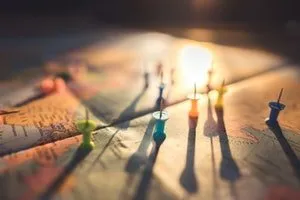 map and colorful pins