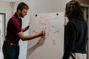 Man drawing on a board the advantage of guest articles