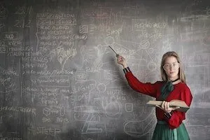 Teacher in front of blackboard