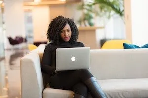woman working on her laptop