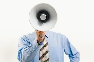 man shouting about brand mentions