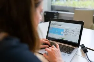 woman analyzing data