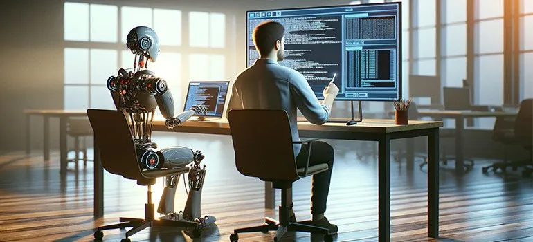 Human and a robot working together as a part of 2024 SEO trends