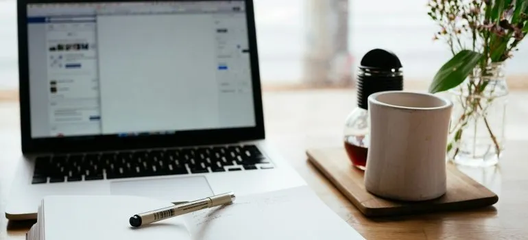 computer and a notebook