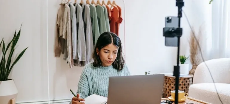 woman using laptop